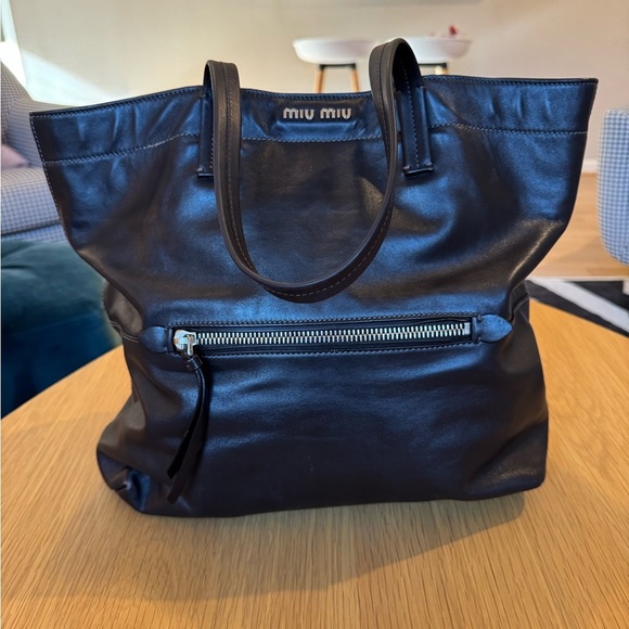 Miu Miu Handbags - MIU MIU Vitello Soft Leather Shopping Tote Bag Brown VGUC